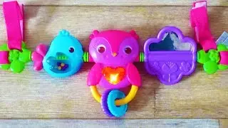 Bright starts busy birdies owl musical  carrier bar baby toy with mirror
