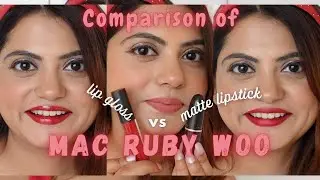 Сравнение помады и блеска для губ *MAC* RUBY WOO 💄 Свотчи помады Lip Glass и Matte 💋