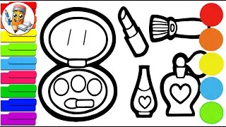 Cute Makeup set Drawing Painting and Coloring for kids Toddlers How to draw a makeup tool easy