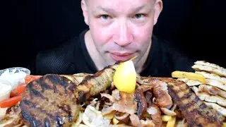ASMR MIX GRILL PLATER SOUVLAKI GYROS PITTAS BURGER CHICKEN BREAST SALAD FRIES EXTREME CHEWING SOUNDS