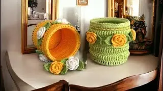 Anlatımlı Tığ İşi saklama kabı Örgü Modeli / kalemlik Örgü Modelleri Yapılışı