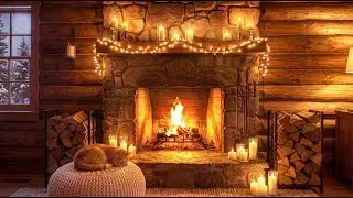 Cozy Fireplace Cabin LIVE 🔥 Warm Candlelight & Sleeping Cat Ambience for Relaxing Sleep & Study