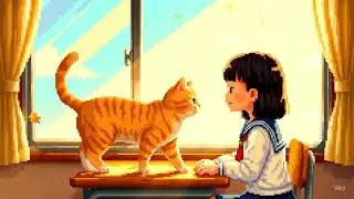 Pixel girl petting cat chill