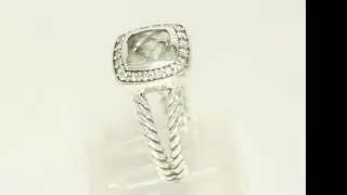 David Yurman Petite Albion Diamond Prasiolite Ring 1.40CT Sterling Silver 6.5 - 34394