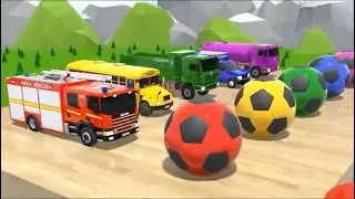 Fire Truck, Bus & Trucks vs Big Soccer Balls 😱🚒 | Color Cars Cartoon