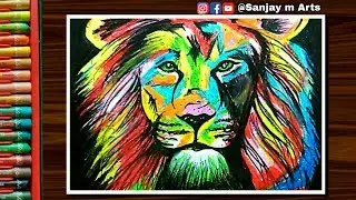 Lion abstract drawing with oil pastels step by step very easy tutorial for beginners