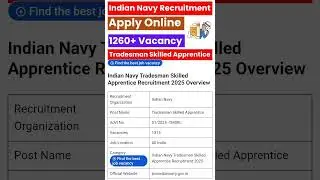Indian Navy Tradesman Skilled Apprentice Recruitment 2025 Notification Out for 1266 Vacancies #army
