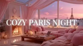 Calming Jazz for Anxiety Relief | Paris Penthouse Ambience | Cozy Fireplace & City Lights