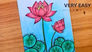 Step By Step Lotus Drawing Tutorial | Lotus Drawing For Beginners | Simple Lotus Flower Drawing#art 