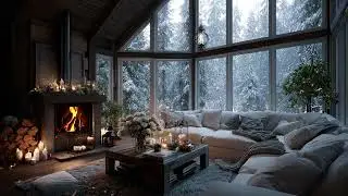 Cozy Snowy Balcony Piano With Fireplace Light Creating A Deep Relaxing Winter Night Ambience