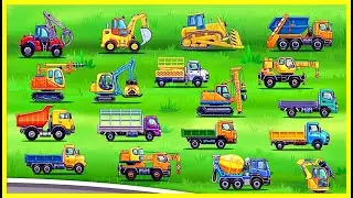 Excavator, Crane, Dump Truck, Bulldozer, Mixer Truck - Build Houses - Games For Kids