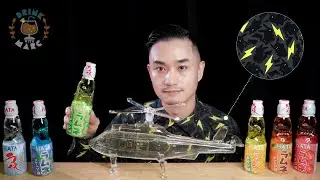 ASMR DRINK MUKBANG | RAMUNE SODA IN HELICOPTER BOTTLE 🚁 | PIKACHU POK&Eacute;MON SHIRT