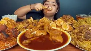 ASMR; EATING SPICY*CHICKEN CURRY,MUTTON/PRAWN BIRYANI,EGG CURRY,RICE EATING CHALLENGE MUKBANG 2X 