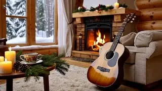 Peaceful Winter Guitar & Fireplace | Calm Acoustic Music for Study & Work