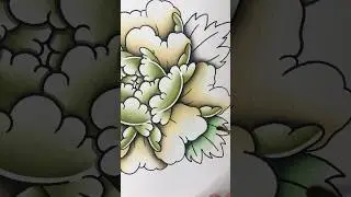Olive Green Tattoo Flash Peony #shorts #timelapse #paintingprocess #flowerpainting #tattooflash