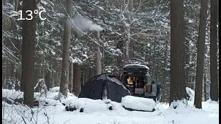 Everything is Frozen: -13°C Hot Tent Winter Camping 