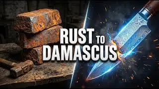 Forging a Damascus Steel Knife from RUSTY SCRAP (No Talking)