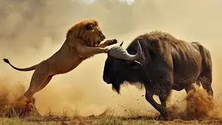 The Brave Stand: Giant Buffalo Fights Back Against Lone Lion | Epic Wild Survival
