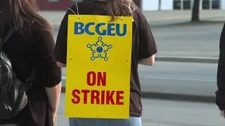 BCGEU union members walk the picket line on day one of strike