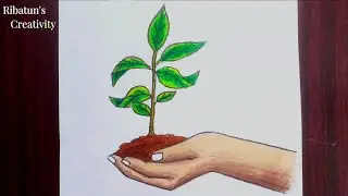 How to draw a hand holding a plant //Drawing for Earth day // Save earth drawing easily 