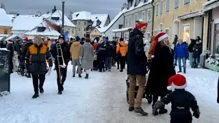Sweden Walks: Visby during the Santa Parade. Festive & snowy in medieval island town.