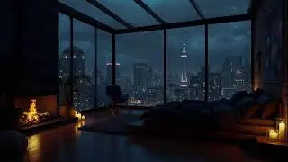 Rainy Night in Luxury NYC Apartment🌧️Cozy Bedroom, Warm Fireplace & Relaxing Rain Sounds for Sleep