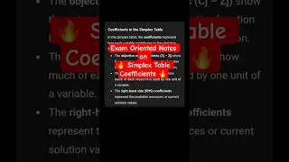 Simplex Table Coefficients Explained | LPP | Operations Research | OR Simplified| BCom BBA #shorts