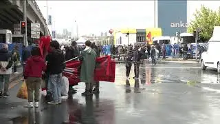1 Mayıs'ı Tandoğan Meydanı'nda kutlayacak olan sendikalar, Atatürk Kültür Merkezi önünde toplandı