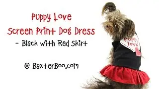 Puppy Love Screen Print Dog Dress - Black with Red Skirt