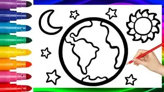 Earth, Sun, Moon Drawing,Painting and Coloring for Kids & Toddlers|How to Draw Earth, Sun, Moon