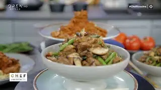 Συνταγή για μοσχαράκι stir fry με μανιτάρια και φασολάκια και κοκκινιστό μοσχαράκι στο λεπτό