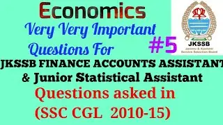 JKSSB FINANCE ACCOUNTS ASSISTANT|MCQ'S on Economics Previous years Question PAPER|Most Important 5