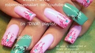 2 Nail Art Tutorials | Long Nail Design | Pink and Teal Henna  Nails