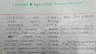MOSFET Equivalent No and MOSFET Capacity Voltage Ampere Wattage