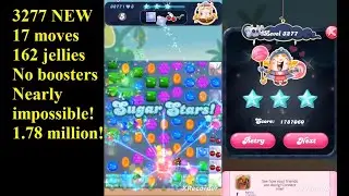 Candy Crush Saga Level #3277 17 moves new no boosters nearly impossible 5 moves left 1.78 million!!!