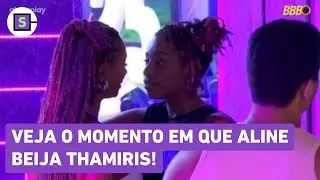 Beijo no BBB 25: Veja o v&iacute;deo em que Aline beija Thamiris durante a festa do Big Brother