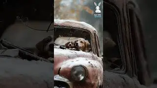 Good Vibes, Dogs taking shelter inside car in cold weather. #birds #animals #ai #cute #cuteanimals