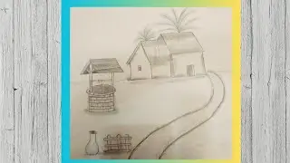 Village Scenery Pencil Sketch | Gaon Ka Sundar Drishya Drawing🏜️🌄⛺🛖🏘️
