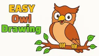 How to Draw a Cute Owl Sitting on a Tree Branch | Easy Drawing for Beginners