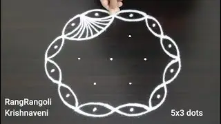 Traditional Rangoli🌺5x3 dots Easy Sangu Kolam🌺Pandaga Muggulu🌺RangRangoli Krishnaveni