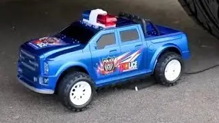 Car experiment crushing crunchy things toy police car truck candy milk coke cake