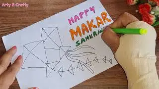 Easy Makar Sankranti Drawing for School competition / How to draw kite / kite festival drawing easy
