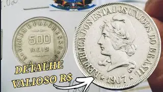 MOEDA 500 R&Eacute;IS ANO 1907 PRATA RARA, VALORES ATUALIZADOS PRA VENDER NESTE ANO.