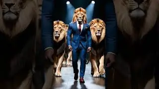 Lions walk the runway #lion #lions #lionking #runway #walking #suits #fashionshow #cool #funny #ai