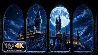4K Hogwarts Castle Projector Window &ndash; Cozy Winter Snow Ambience