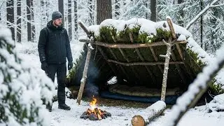 Winter Bushcraf | Built a Survival Shelter & Slept Outside at -16°C