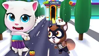 Talking Tom Gold Run - Catch Raccoon In The Park vs Snow Town - Neon Angela - Full Screen