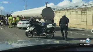 Multiple lanes blocked after tanker truck accident on H-1 Freeway