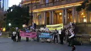 Free Julian Assange Protest in Sydney, 24 August 2019, with bagpipes