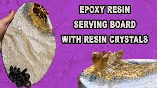 Simple DIY / Epoxy Resin serving board /tray with Self made Resin Crystals.